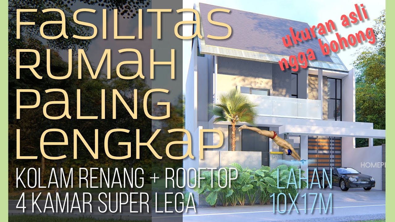 SURPRISE! KOLAM RENANG Langsung Ke ROOFTOP Desain Rumah Lahan 10x17m [kode 067B]