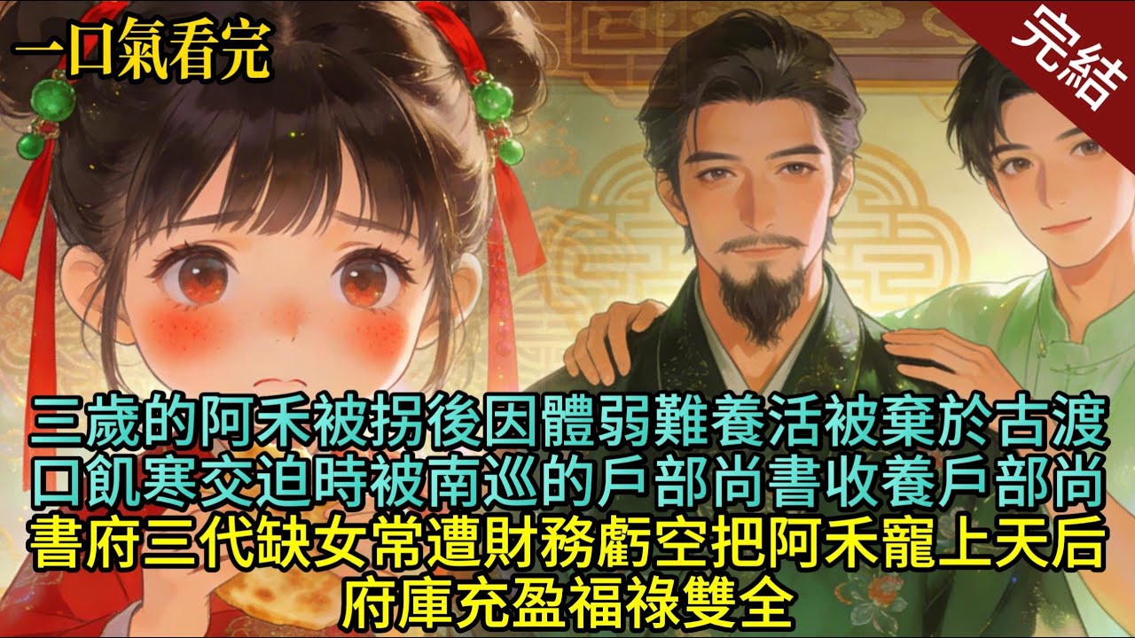 三歲的阿禾被拐後因體弱難養活，被棄於古渡口，飢寒交迫時被南巡的戶部尚書收養。戶部尚書府三代缺女，常遭財務虧空，把阿禾寵上天后，府庫充盈，福祿雙全！#萌娃 #温馨 #小说#治愈 #完结文