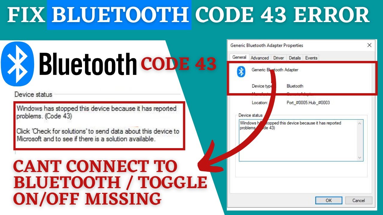 Исправление кода Bluetooth 43 в диспетчере устройств Windows 10 | Bluetooth не работает
