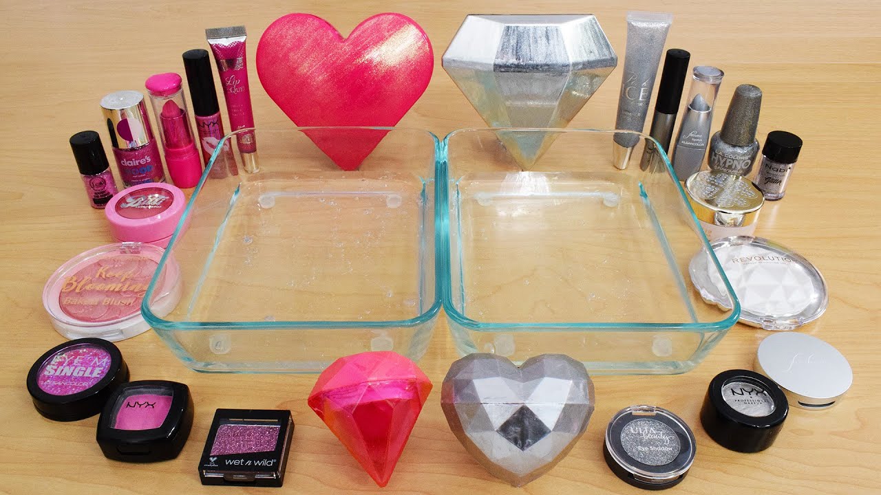 Pink vs Silver - Mixing Makeup Eyeshadow Into Slime ASMR 309 Satisfying Slime Video