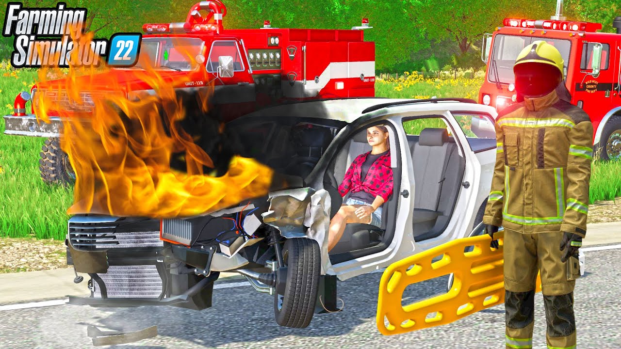 CAR CRASH ENTRAPMENT WHILE ON FIRE! | CAN WE MAKE BILLIONS? FARMING SIMULATOR 22
