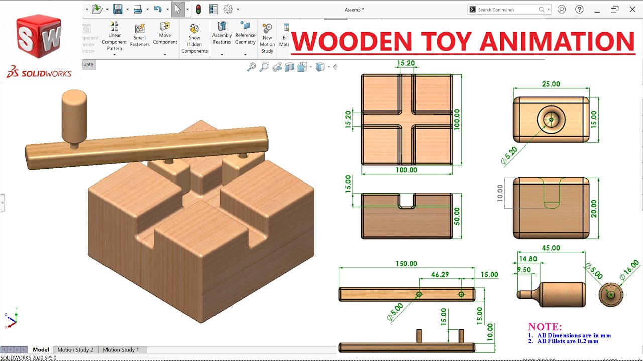 Sketch wooden toy design in SolidWorks | Solidworks Tutorial | Animation mechanism