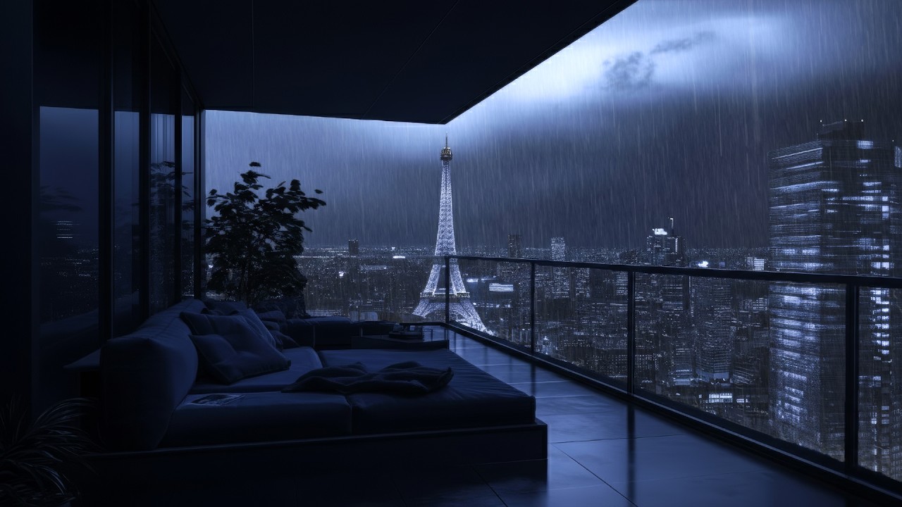 🌧️ Rainy Night in a Luxury Tokyo Apartment 😴 Outdoor Bedroom, Heavy Rain & Thunder Sounds for Sleep