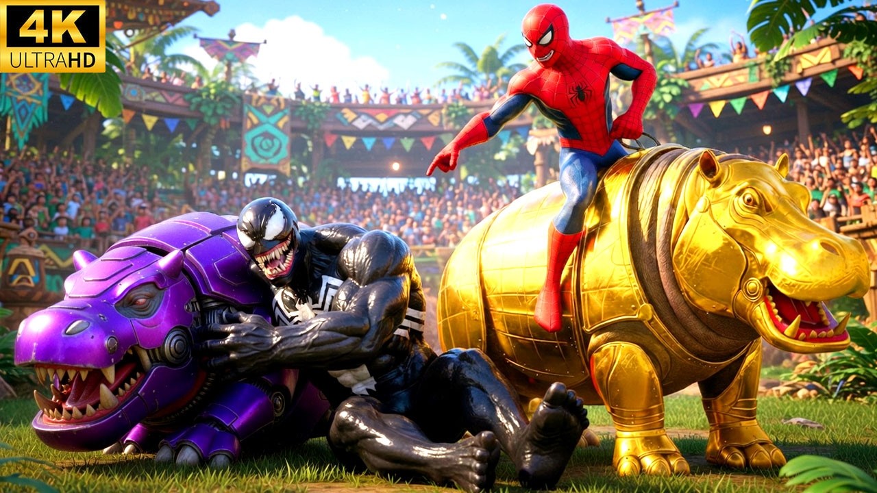 SPIDERMAN Wins The Legendary Golden Hippo Racing Championship! | Epic Jungle Racing Battle