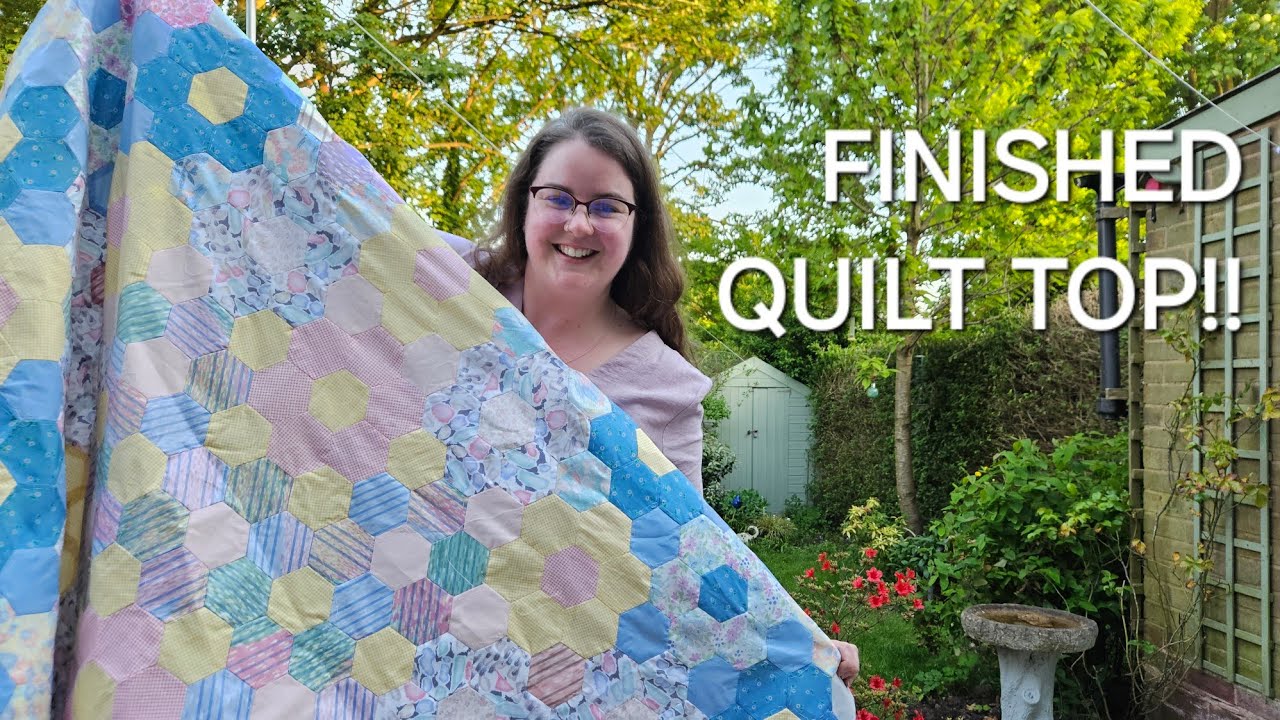 1980's QUILT TOP, restored and finished! English paper piecing