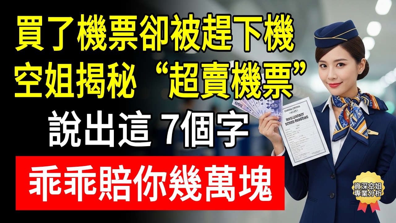 買了機票卻被趕下機？空姐揭秘“超賣機票”，說出這 7個字，乖乖賠你幾萬塊！#睿智同行 #詠晴 #機票超賣 #航班取消賠償 #機場防身術