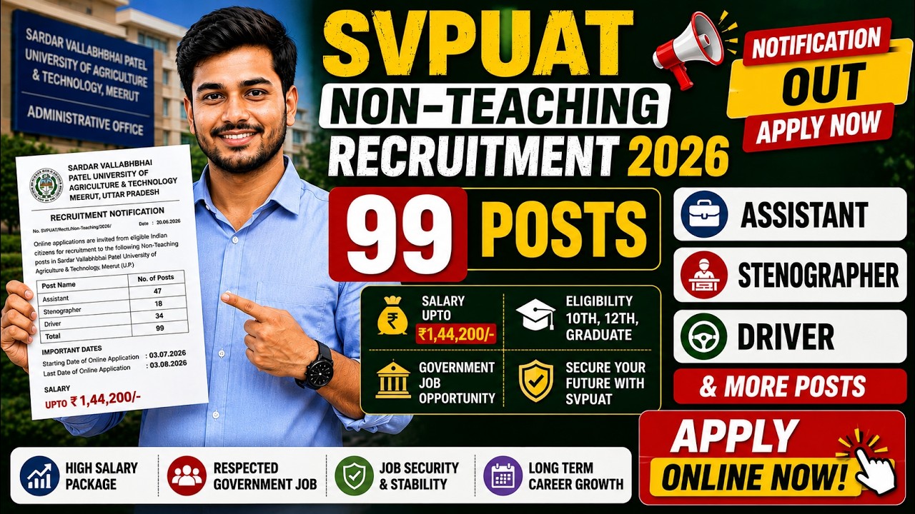 SVPUAT Non-Teaching Vacancy 2026 🔥 99 Assistant, Stenographer & More Posts | Apply Online