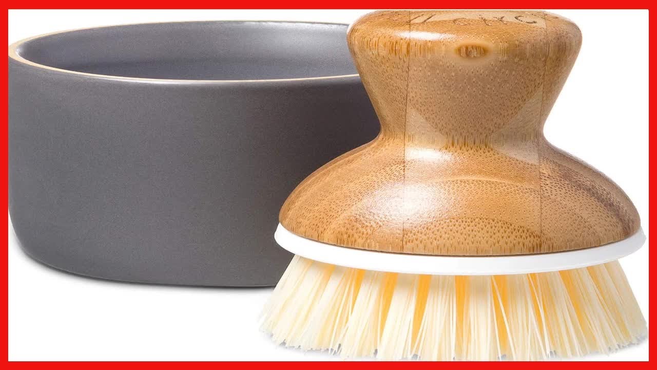 Full Circle Bubble Up Ceramic Dispenser & Bamboo Handle Brush – Replaceable Kitchen Dish Scrubber