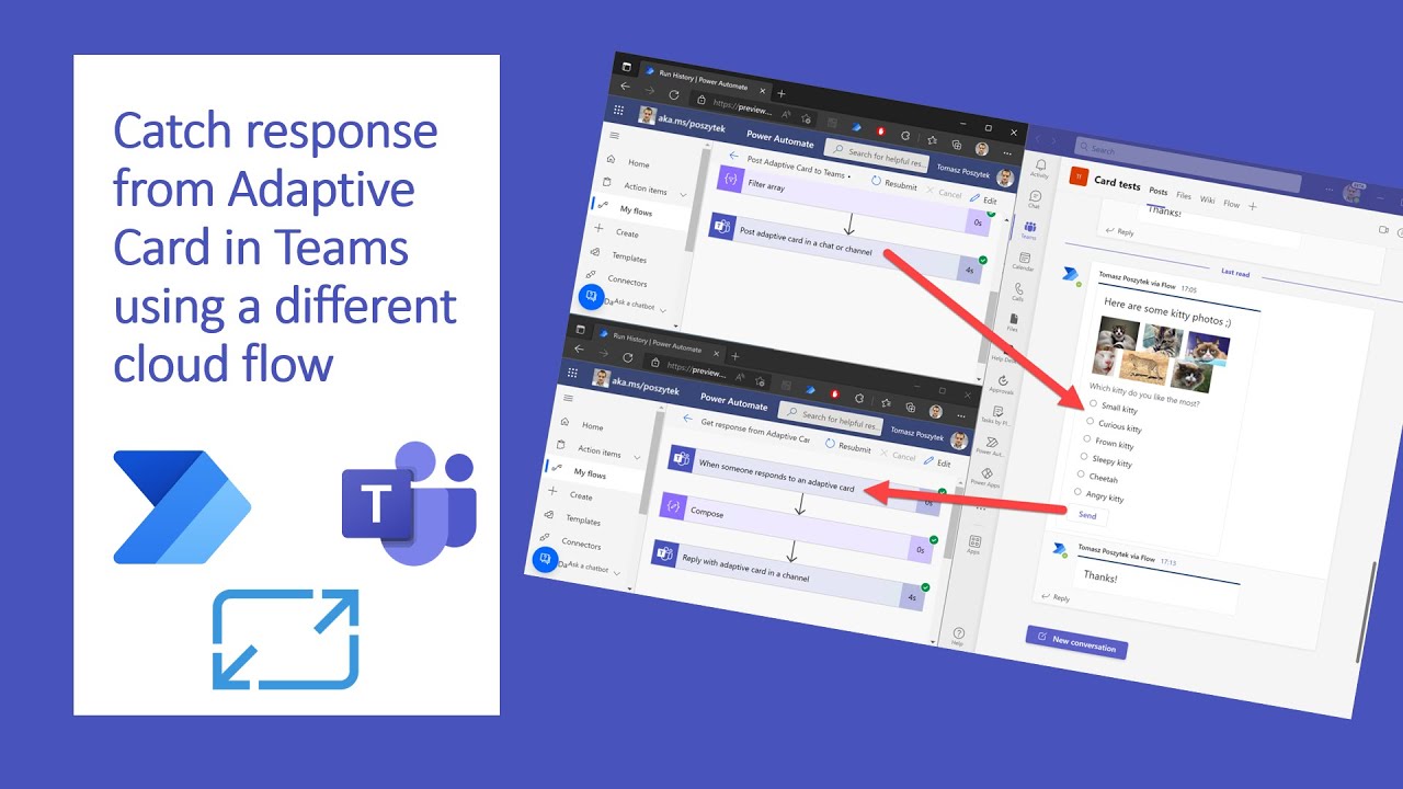 Обработка ответов с адаптивных карт в Microsoft Teams с использованием различных облачных потоков