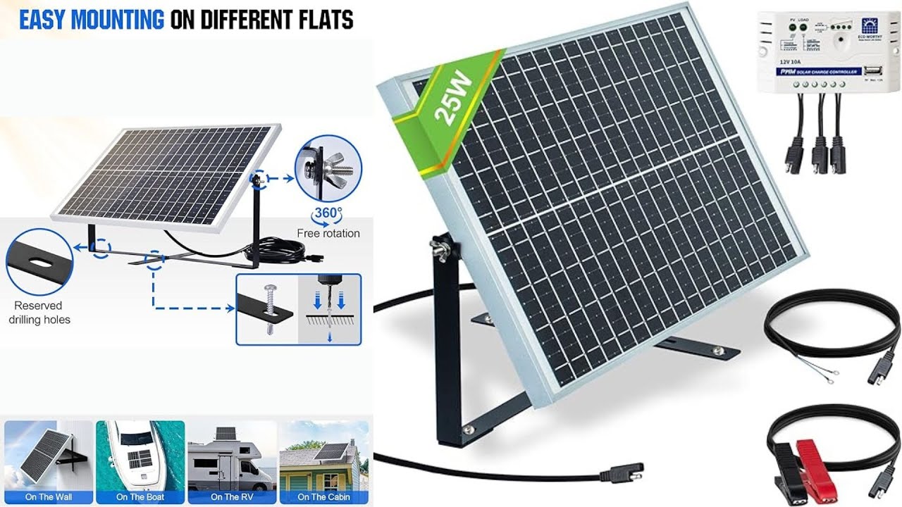 Solar Panel Kit ECO WORTHY 25 Watts 12V Off Grid Solar Battery Trickle Charger Maintainer