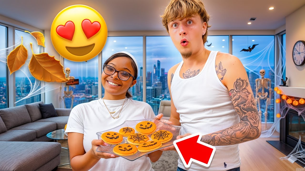 Приготовление печенья на Хэллоуин с моим парнем пошло не так!🎃 *смешно*