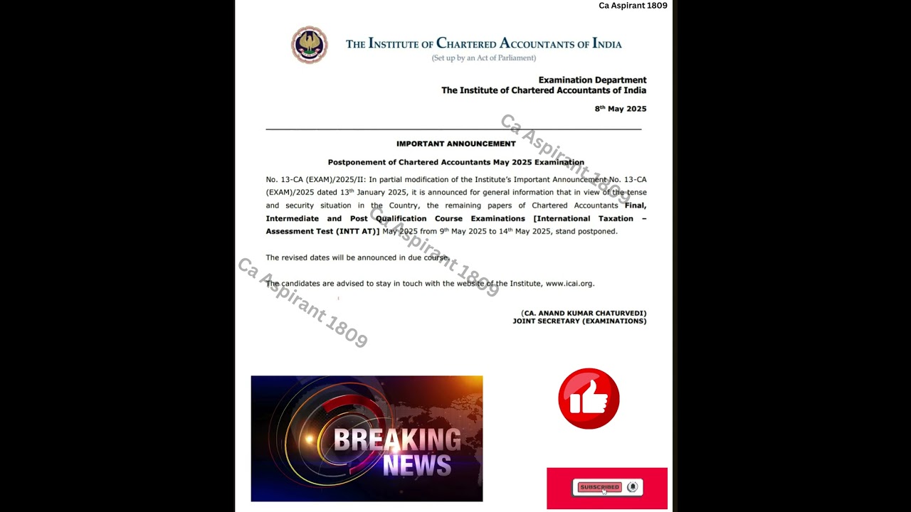 ICAI Important announcement CA exam may 2025 postponed. #icai #caindia