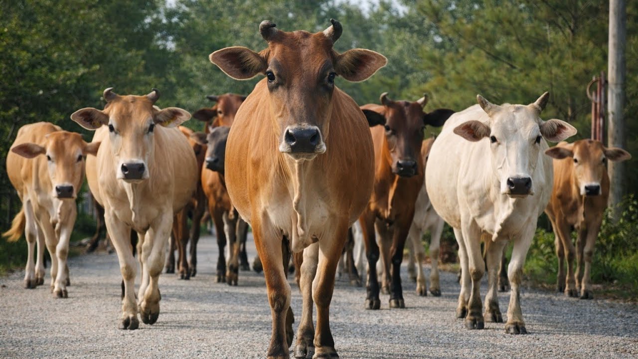 Video Menggembalakan Kawanan Sapi Lembu Kampung Bersama Anak Sapi Keluar Dari Perkampungan 