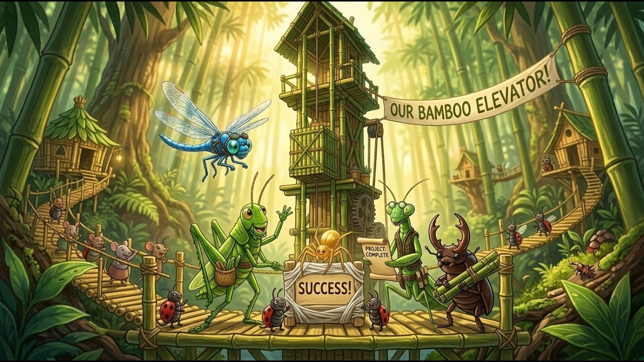 Tiny Insects Build a Giant Bamboo Elevator! 🐜🚧 | Amazing Pixar-Style Tiny World Animation