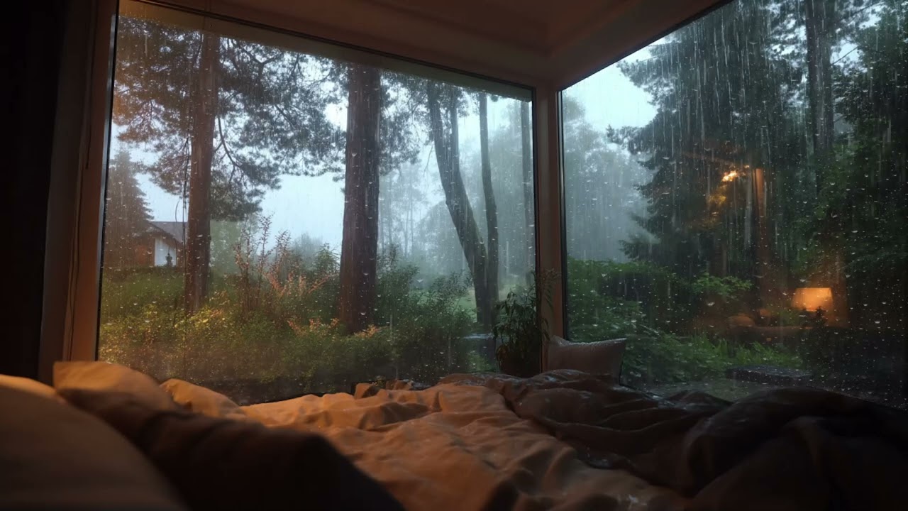 Watching a Thunderstorm from a Glass House in the Forest | Immersive Rain Ambience