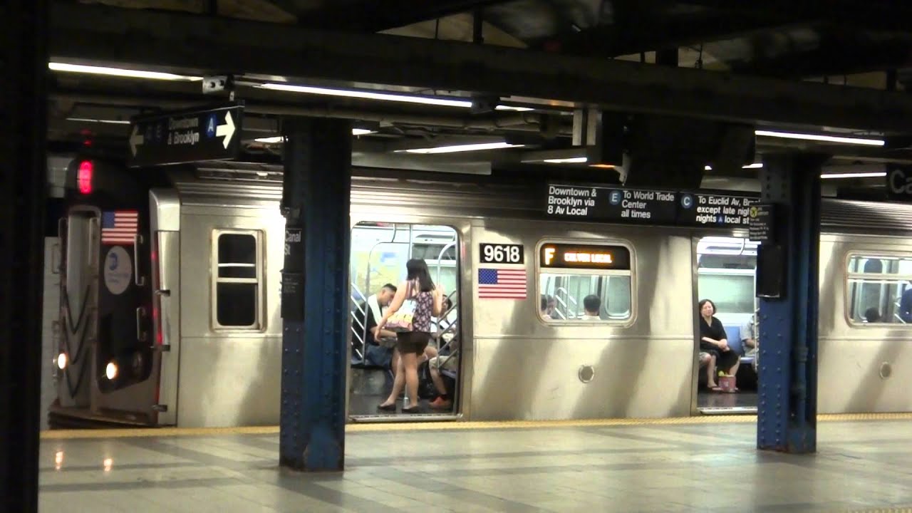 Lefferts Blvd.-bound R46 (A) train & Coney Island-bound R160A (F) train via the (C) at Canal Street