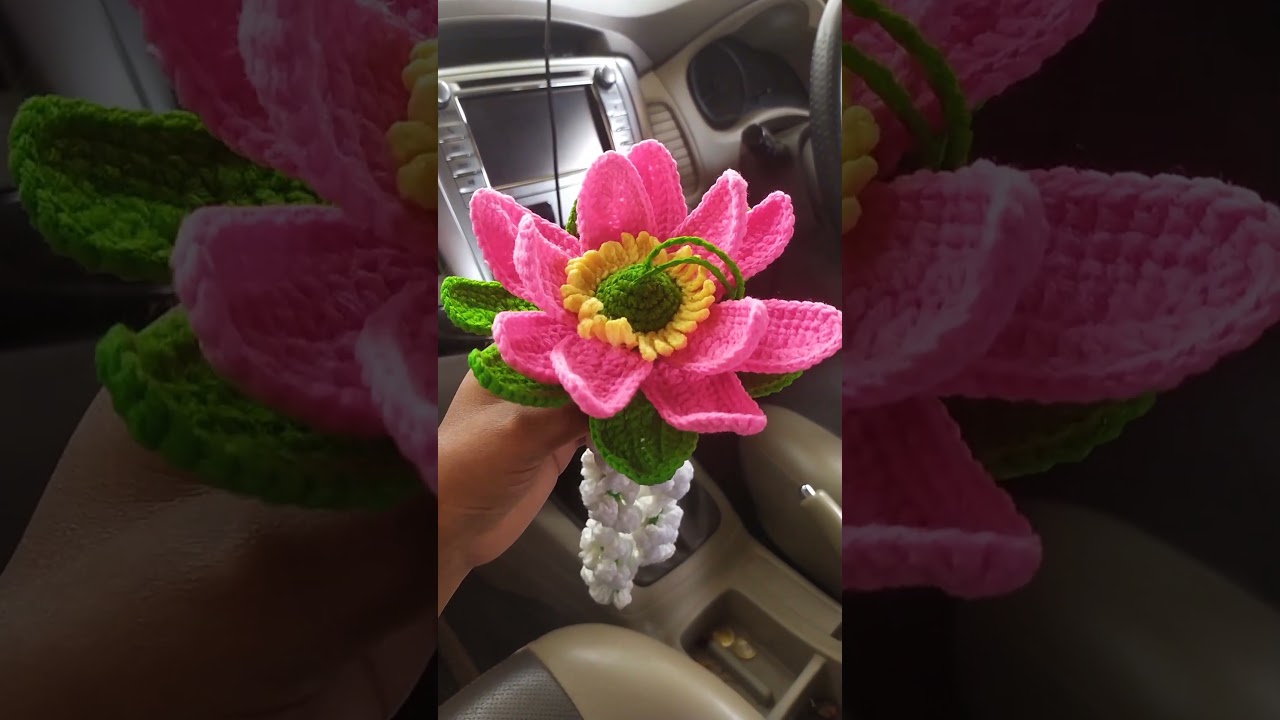Yarn + creativity = magic 🪷✨#crochet #flowers #crochetflower #crochetlotus #lotusflower #carhanging
