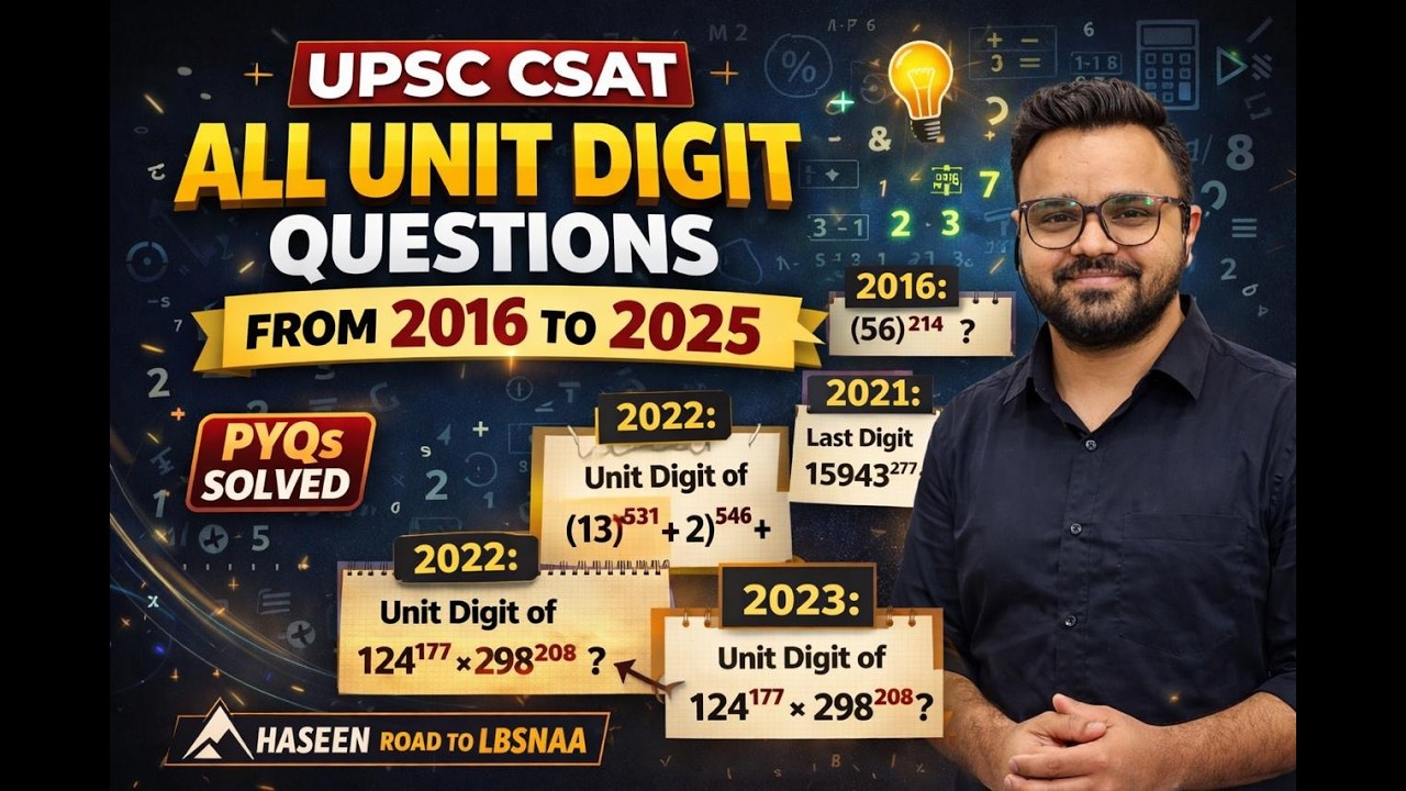 UPSC CSAT Unit Digit PYQ (2016–2025) |  Previous Year Questions Solved | Number System | Haseen Sir