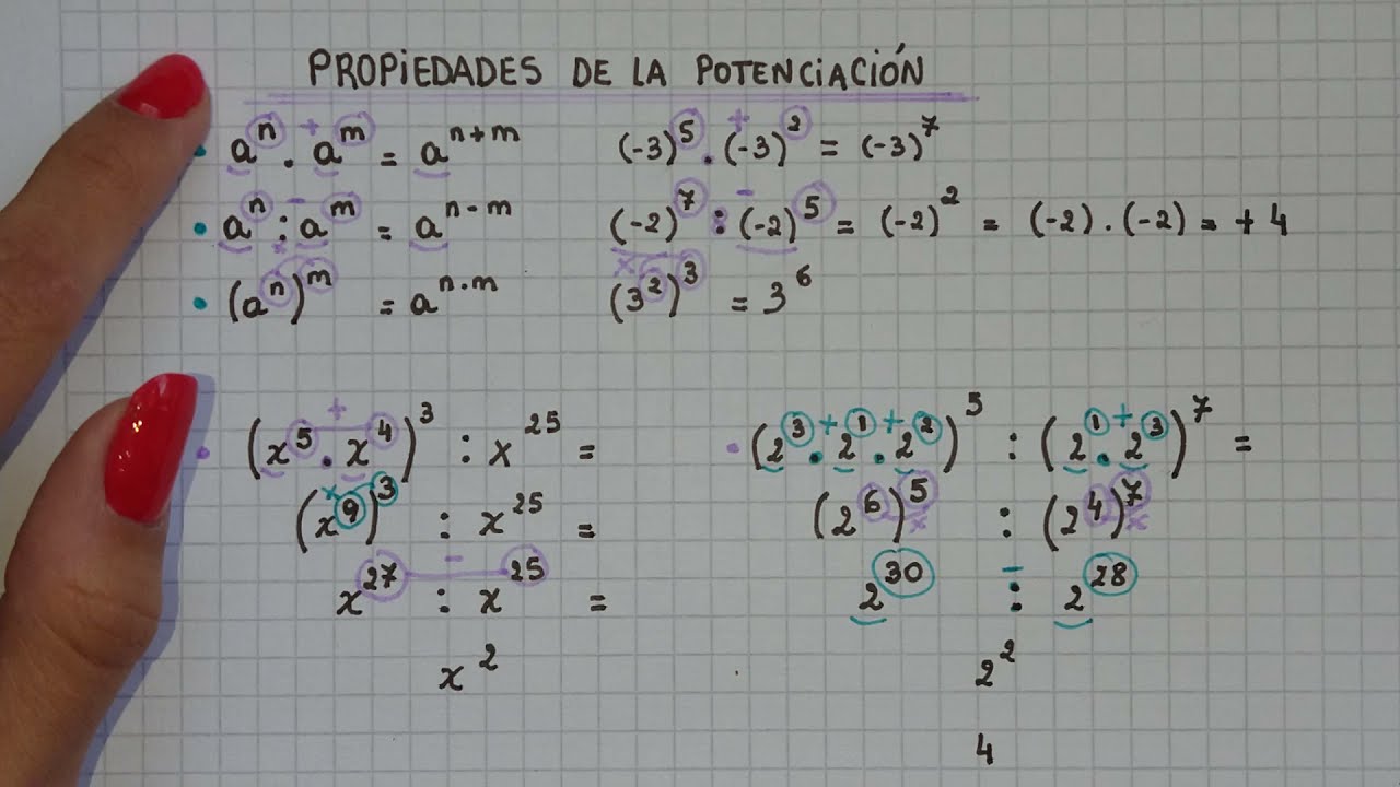 PROPIEDADES DE LA POTENCIACIÓN - Con Números Enteros