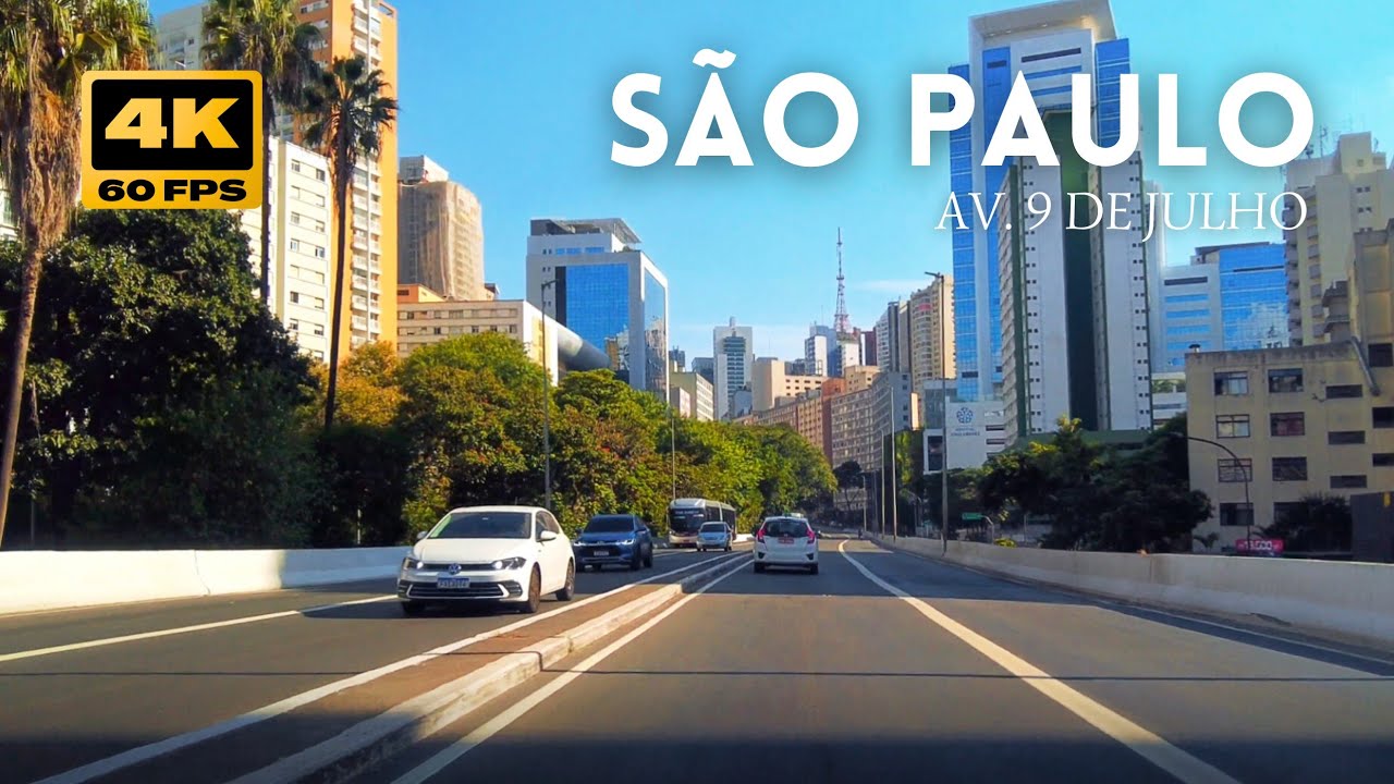 Dirigindo pela Avenida 9 de Julho, da Bela Vista ao Jardins, São Paulo 4K