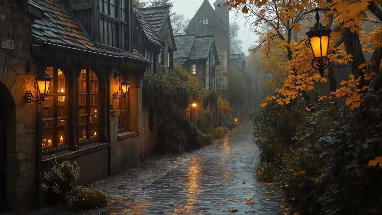 Reading Alone in Book Caf&eacute; London Street with Autumn Dark Academia | Moody & Rainy Ambience