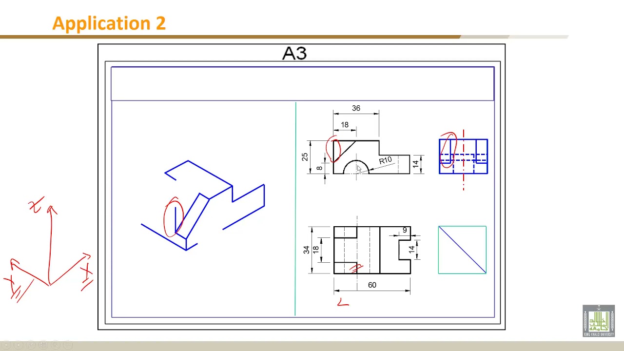 رسم الايزو مترك من المساقط - الرسم الهندسي 5-4