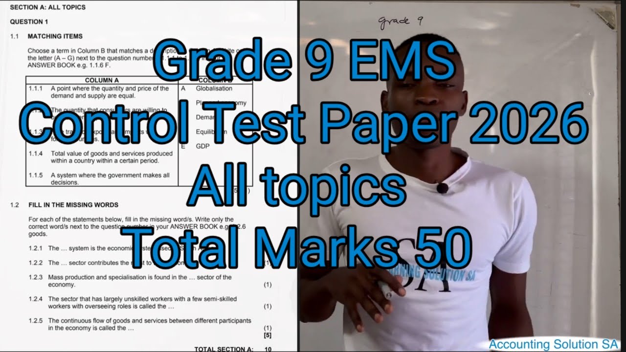 Grade 9 EMS Economics Management Sciences Term 1 | Test Paper for 2026 Part 1
