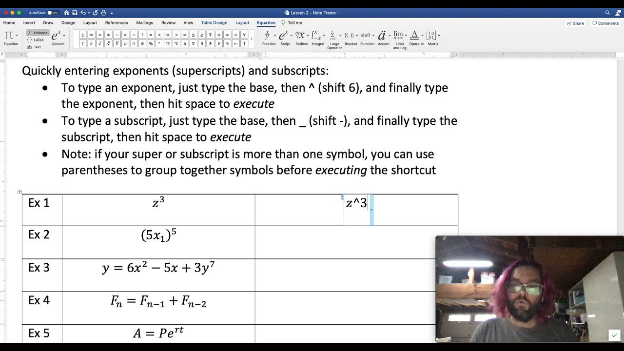 Lesson 2 - Microsoft Word Equation Shortcuts