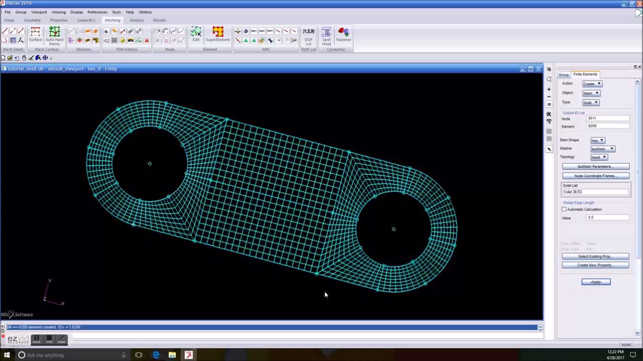 MSC Software Patran Tutorial: Hex8 Meshing