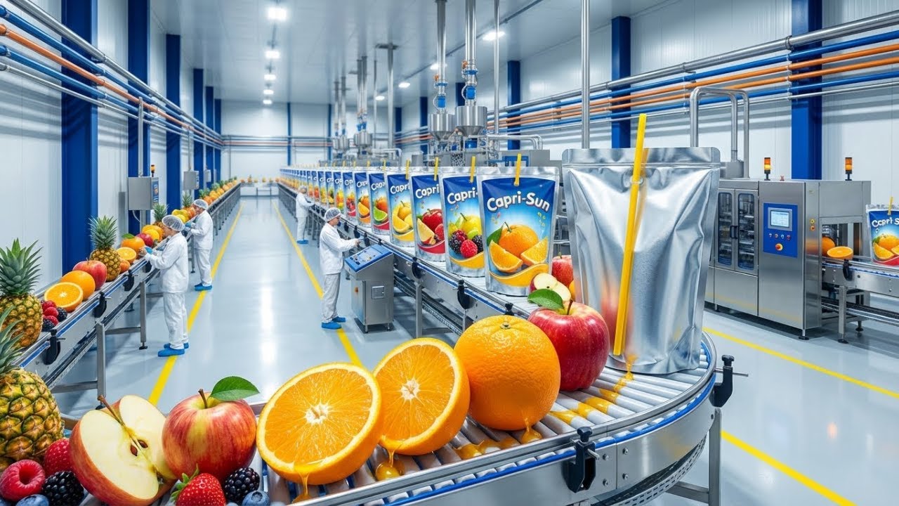 Inside a Capri-Sun Juice Pouch Factory: From Orchard Fruit to Drink Pouches (Full Process)