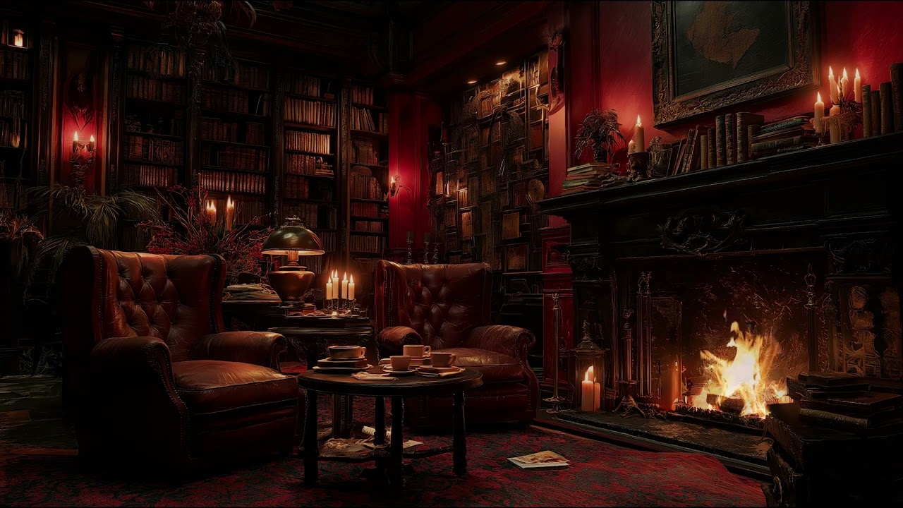 Cozy Library Fireplace Sounds for Reading, Relaxing, and Falling Asleep Peacefully at Night
