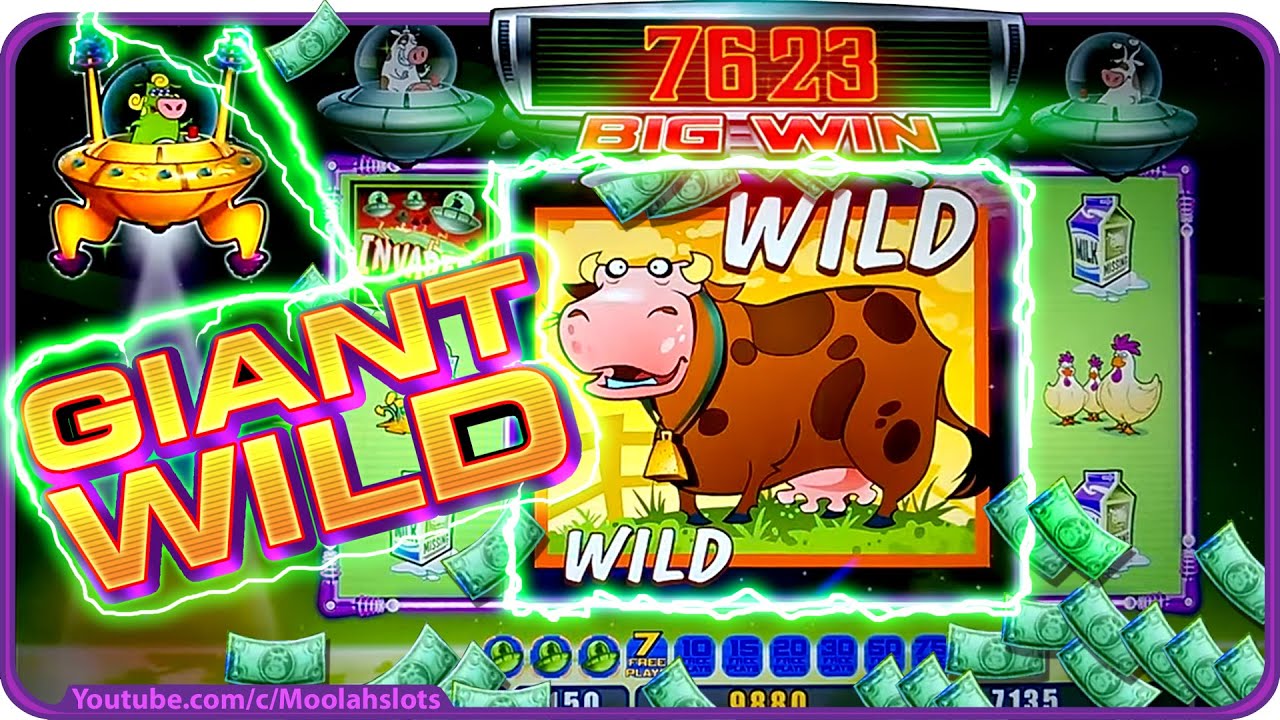 GIANT WILD SYMBOL!!! BONUS !!!  Invaders Attack From the Planet Moolah  1c SG Slot in Casino!