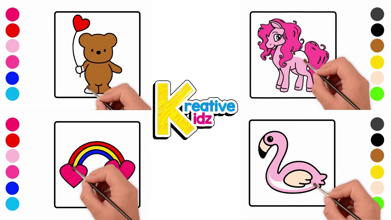 How to Draw and Color Cute Things For Girls | Girls Coloring Book and Page Art for Kids | 👧🏻🧸🌸🦄🦩