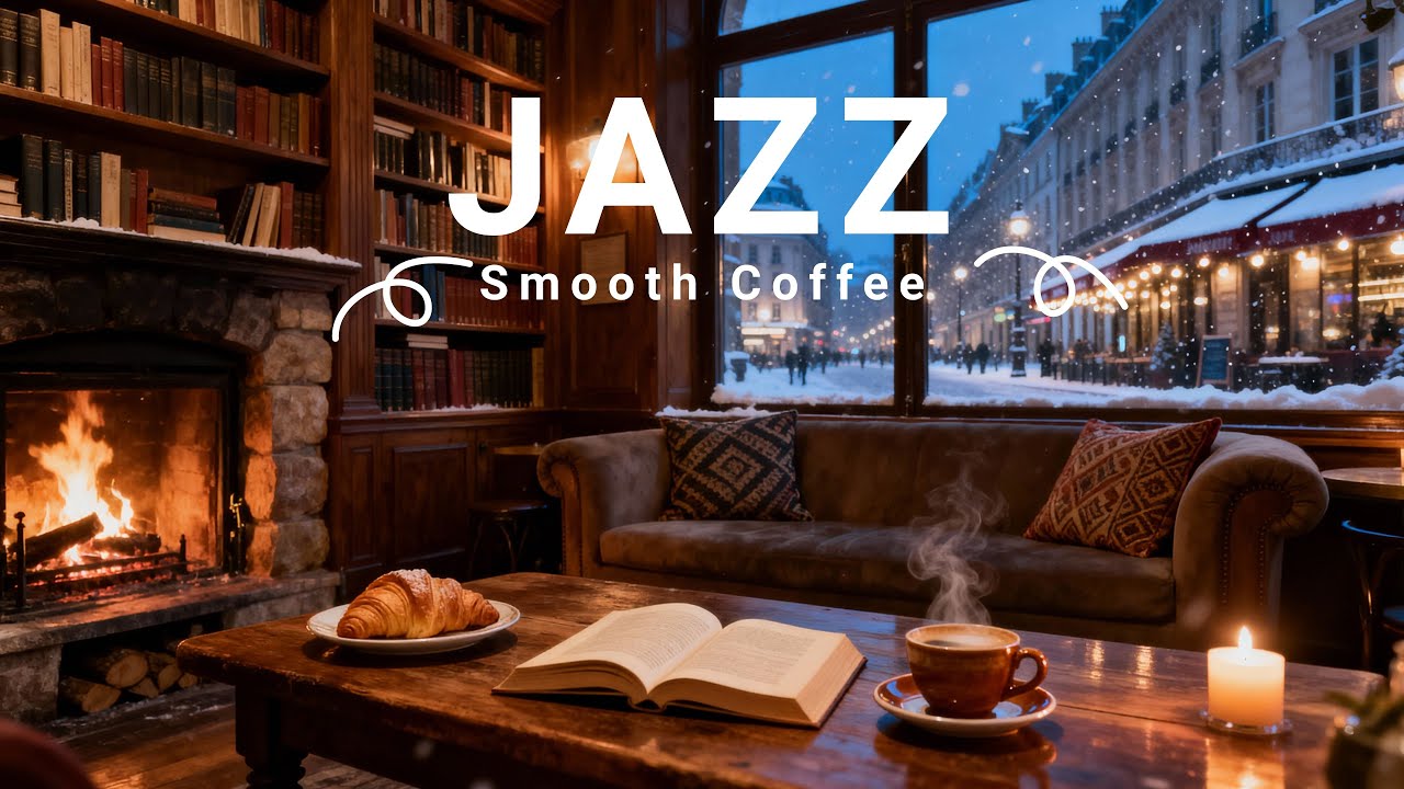 Cozy Winter Jazz Lounge ❄️ Relaxing Coffee Shop Ambience Snow Cafe Piano Smooth Jazz