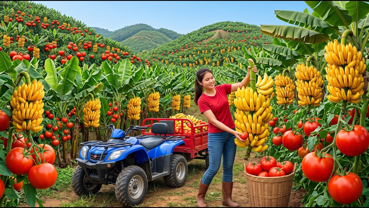 Massive Banana And Tomato Harvest Goes To Countryside Market, Making Fresh Homemade Tomato Noodles