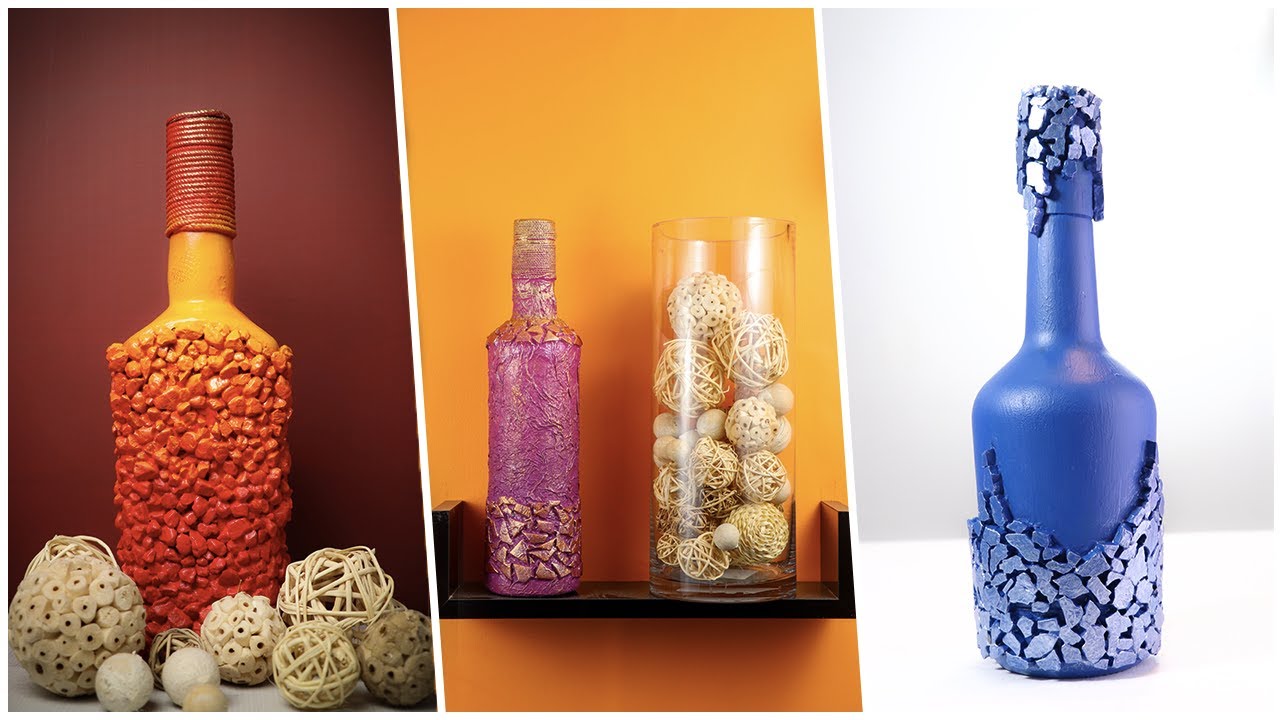 3 Easy DIY Bottle Art Ideas | Simple, Creative and Attractive.