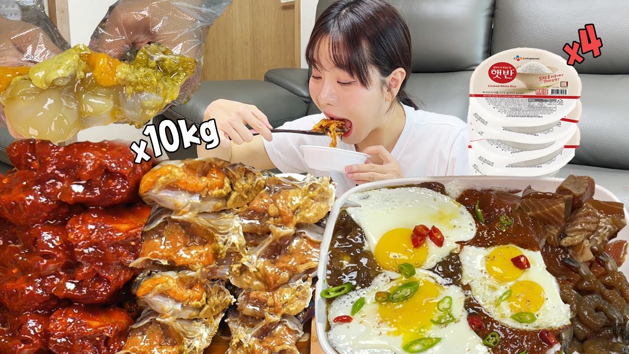 3 кг маринованного краба в соевом соусе и остром соусе (с креветками, лососем) Поедание шоу