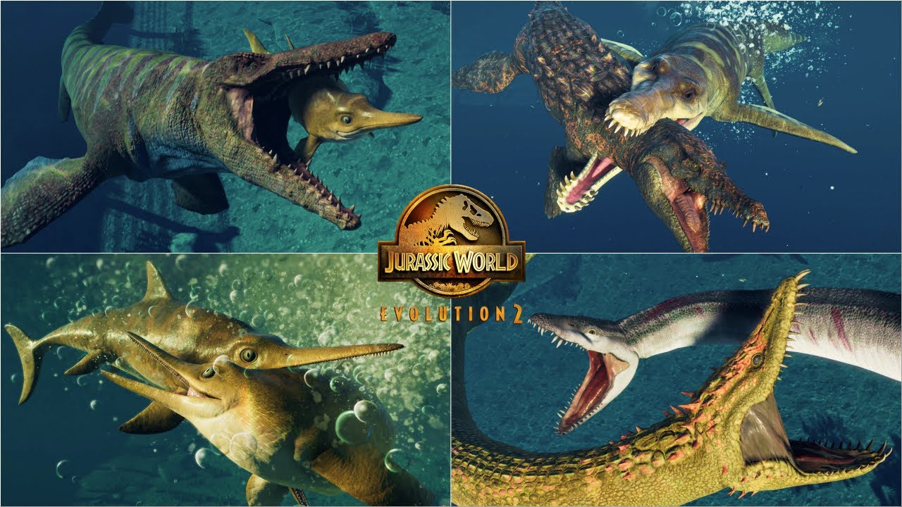ALL MARINE REPTILES UNIQUE HUNTING ANIMATION IN JURASSIC WORLD EVOLUTION 2