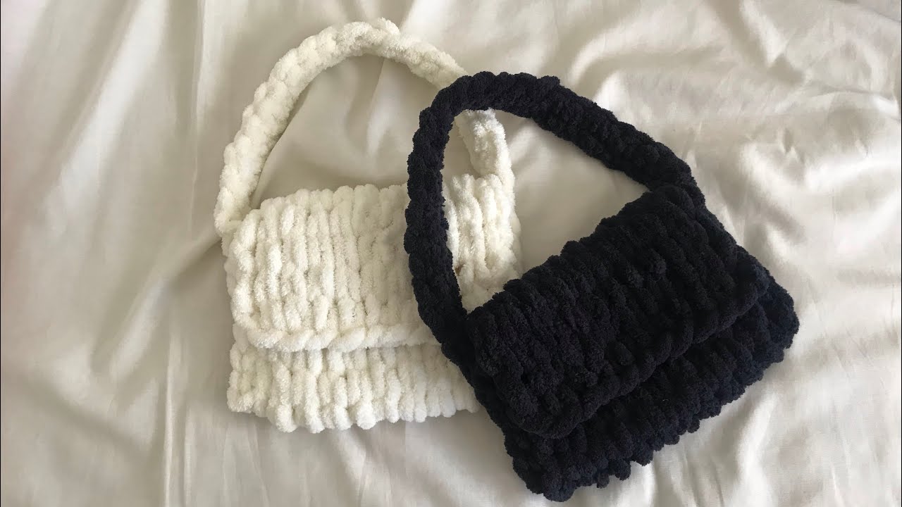 10 dakikada ör ve tak / Tığ ve şiş olmadan Puffy iple çanta örelim / no needle no hook