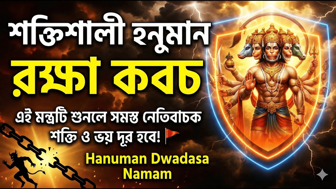 শক্তিশালী হনুমান রক্ষা কবচ এই মন্ত্রটি শুনলে সমস্ত নেতিবাচক শক্তি ও ভয় দূর হবে Hanuman Dwadasa Namam