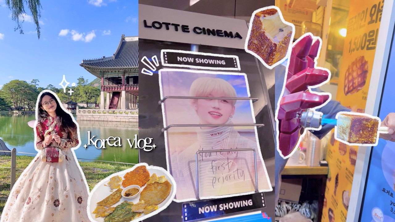 KOREA VLOG ♡ skz felix theater, gyeongbokgung palace hanbok renting, trying convenience store foods