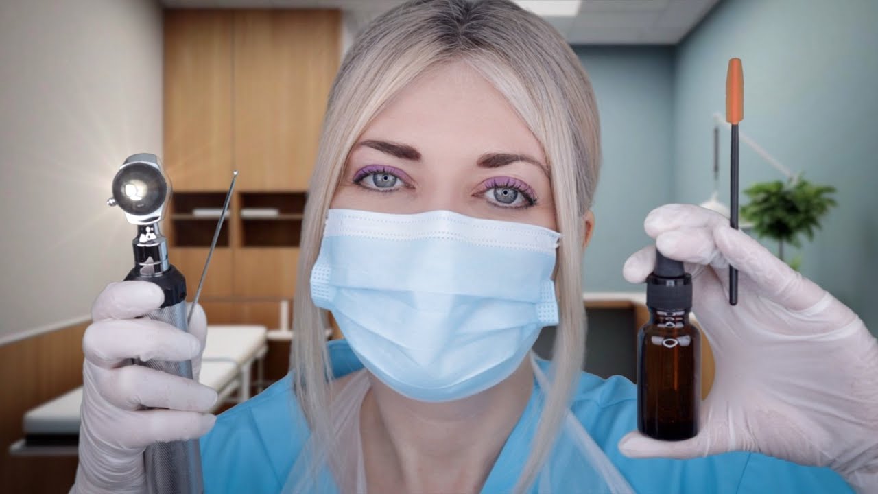 ASMR Ear Exam & Ear Cleaning - Otoscope, Fizzy Drops, Ear Picking, Brushing, Latex Gloves, Typing