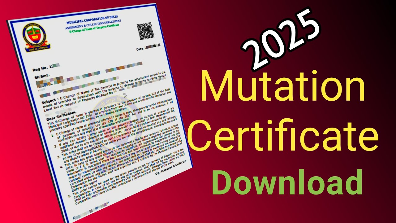 Delhi Property Mutation Certificate Download New Process 2025