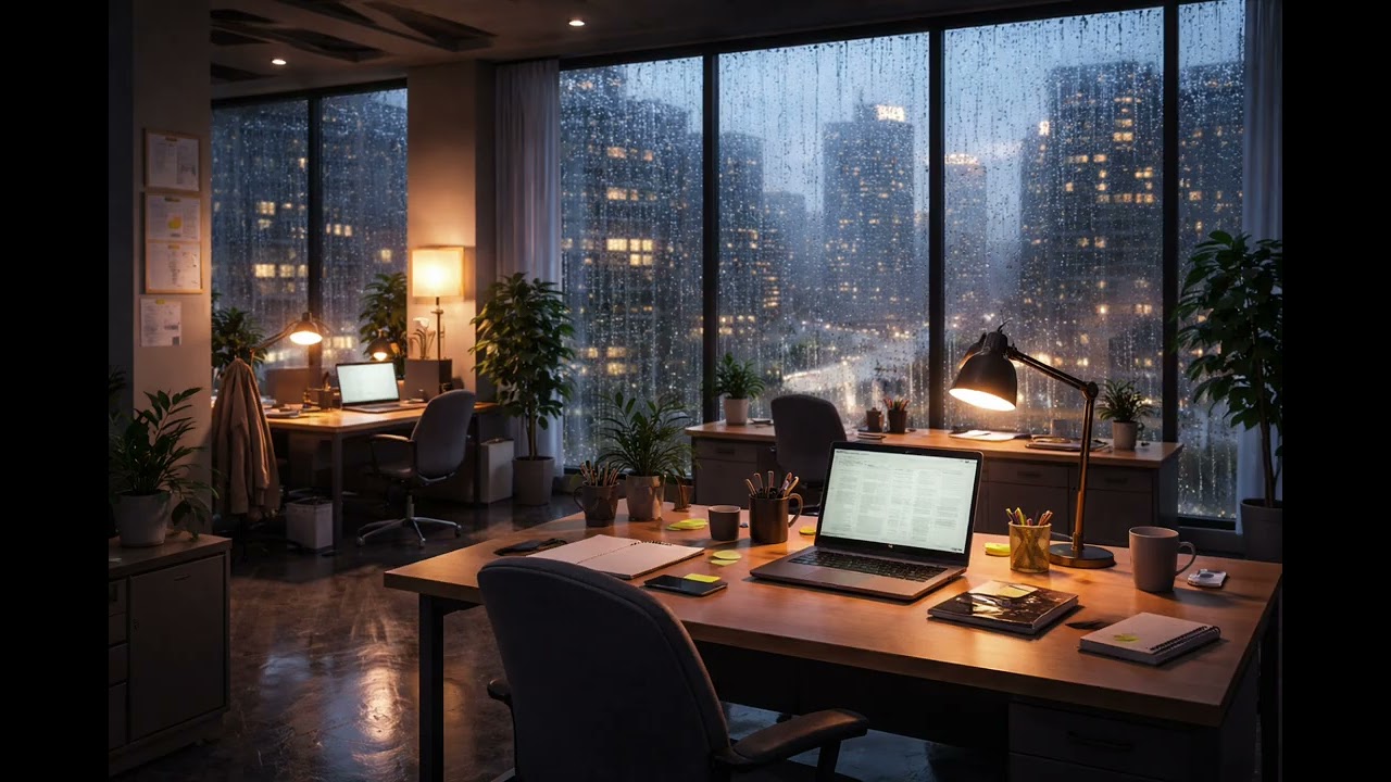 Working Alone on a Rainy Day | You, working in the office on a rainy day… lonely rain sounds 