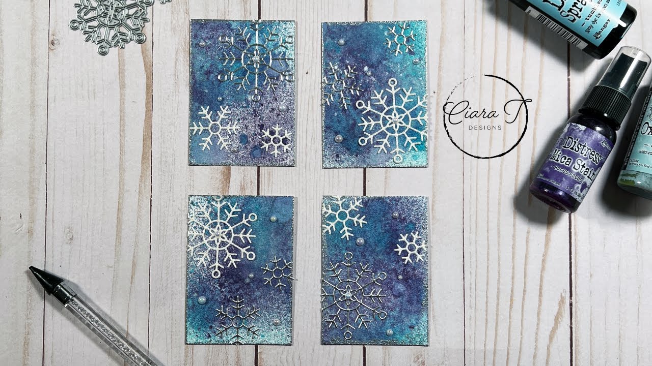 Beautiful Purple and Blue Shimmer Snowflake Artist Trading Cards