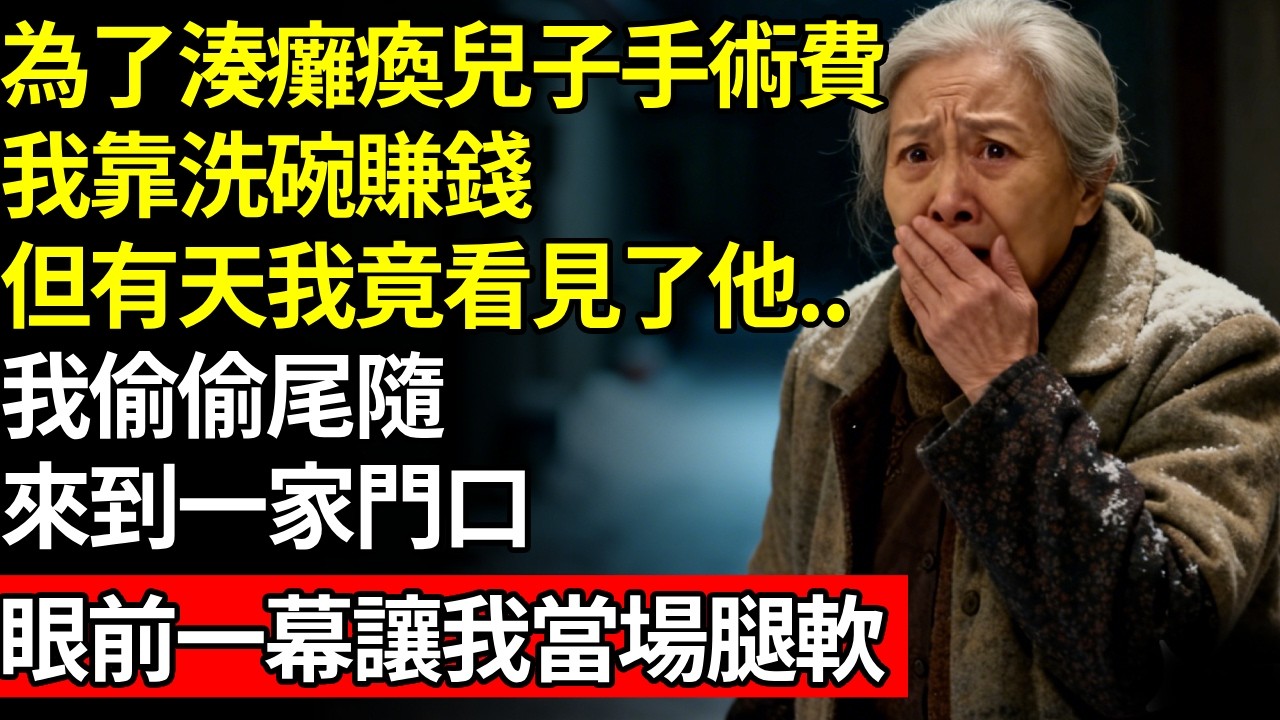 為了湊癱瘓兒子的手術費，我靠洗碗賺錢，但有天我竟看見了他，我偷偷尾隨，來到一家門口，眼前一幕讓我當場腿軟#養老#不孝子#人間家務#退休金