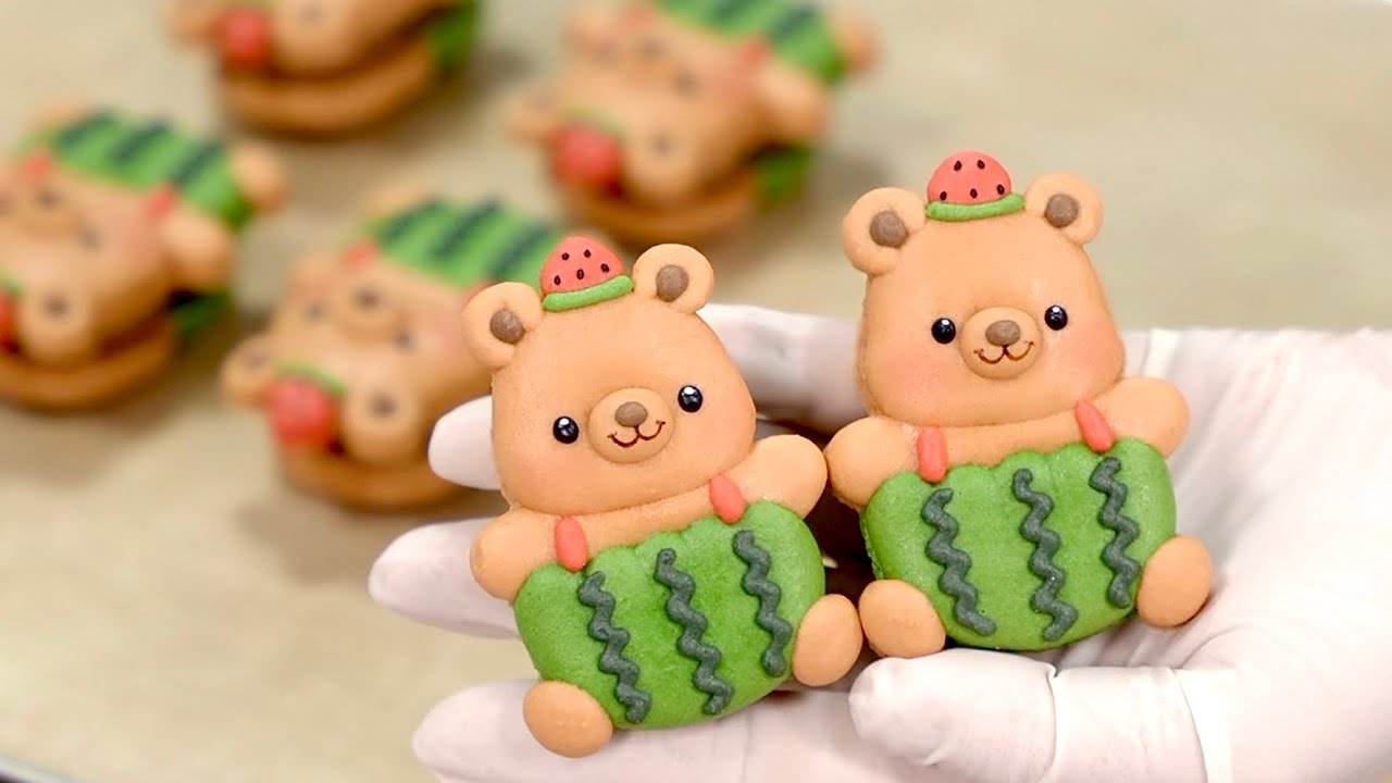 Cute Bear Macarons in the Watermelon Suit