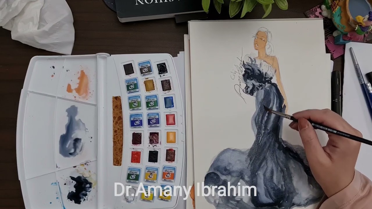استخدام الألوان المائية في رسم الأزياء watercolours in fashion illustrations 👩‍🎨