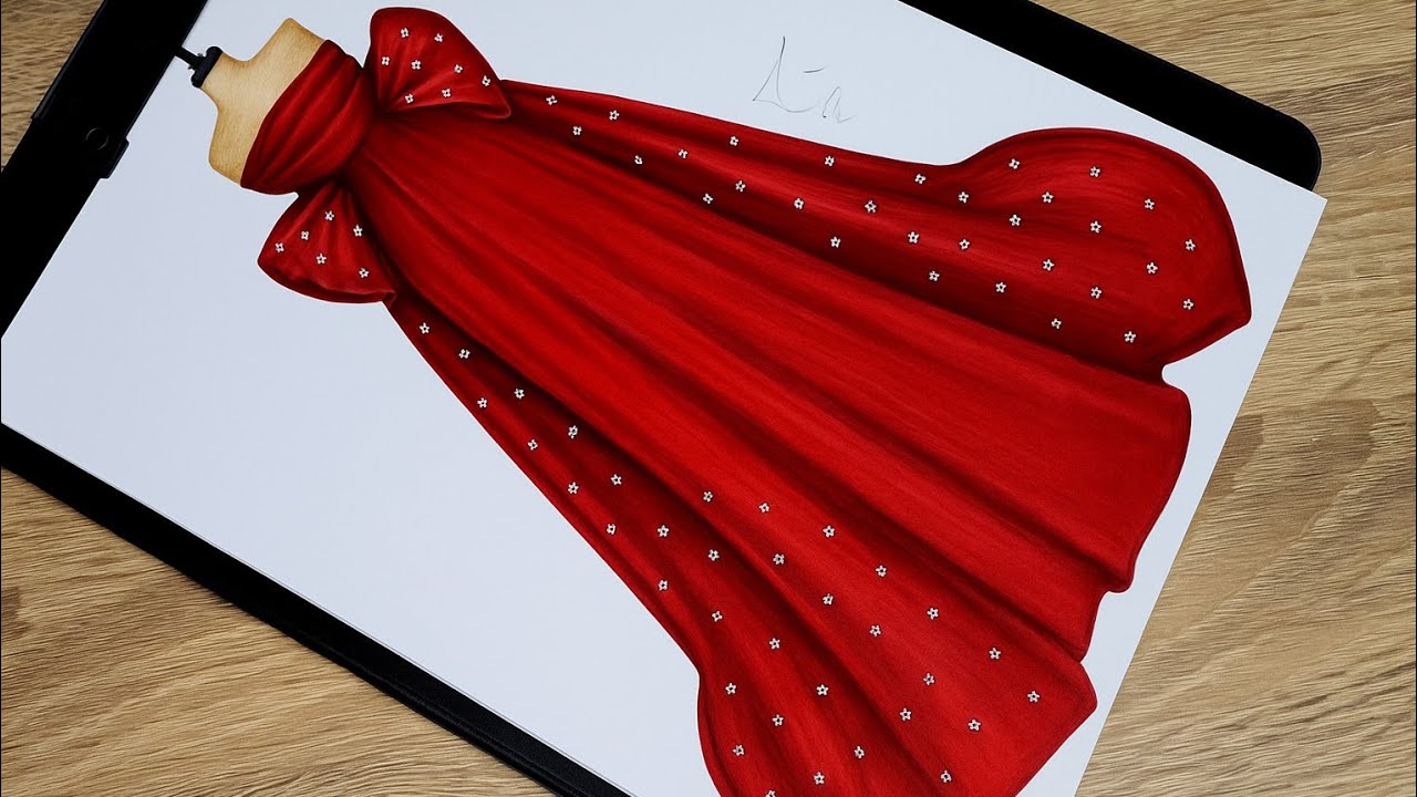 Drawing easy dress فستان بنات جميل و سهل باللون الأحمر ❤ / رسم فساتين/ رسم سهل / رسم بنات