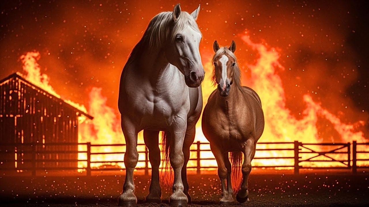 EL FUEGO RODEA UNA GRANJA CON YEGUA PREÑADA.. LO QUE HACE CABALLO GIGANTE PARA SALVARLA ES INCREÍBLE